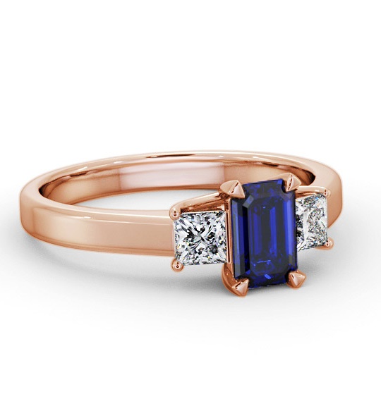 Three Stone Blue Sapphire and Diamond 1.15ct Ring 9K Rose Gold GEM63_RG_BS_THUMB1