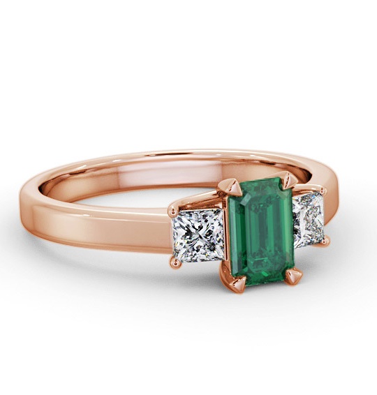 Three Stone Emerald and Diamond 1.00ct Ring 9K Rose Gold GEM63_RG_EM_THUMB1