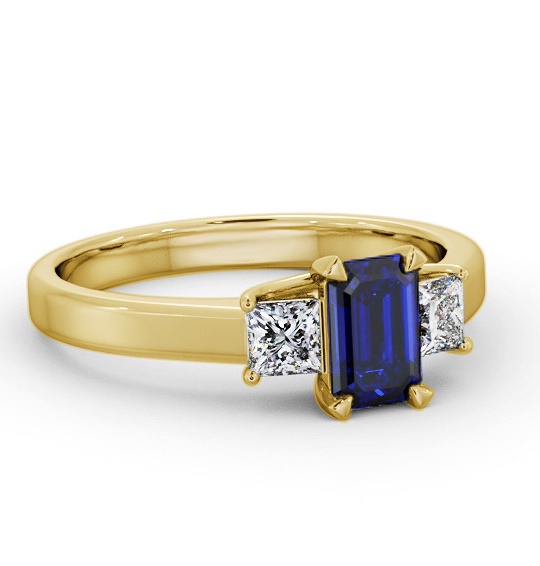 Three Stone Blue Sapphire and Diamond 1.15ct Ring 18K Yellow Gold GEM63_YG_BS_THUMB1