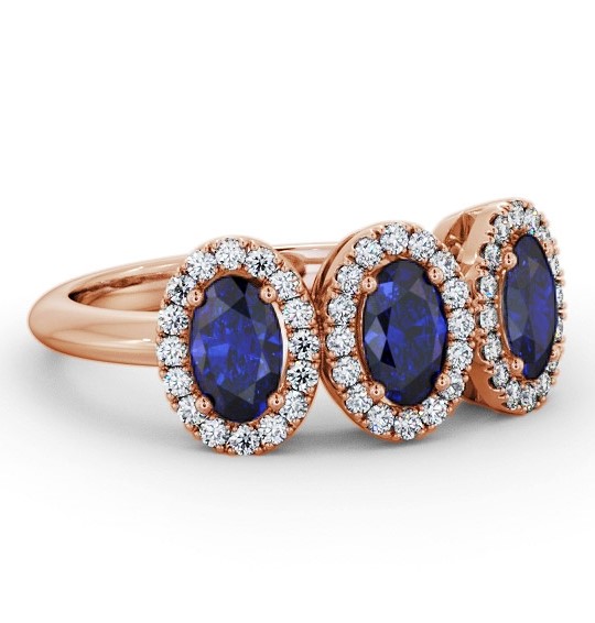 Halo Trilogy Blue Sapphire and Diamond 1.60ct Ring 9K Rose Gold GEM65_RG_BS_THUMB1