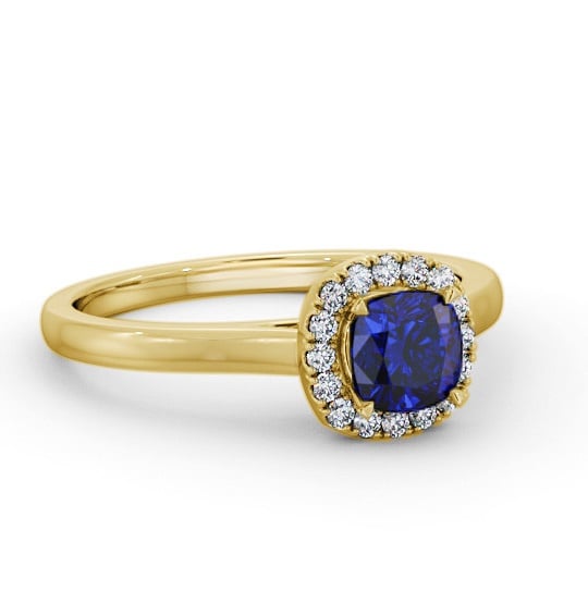 Halo Blue Sapphire and Diamond 0.90ct Ring 18K Yellow Gold GEM76_YG_BS_THUMB1