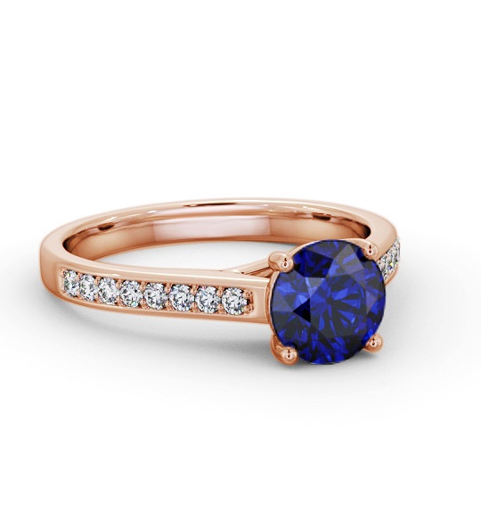 Solitaire Blue Sapphire and Diamond 9K Rose Gold Ring with Channel GEM87_RG_BS_THUMB1