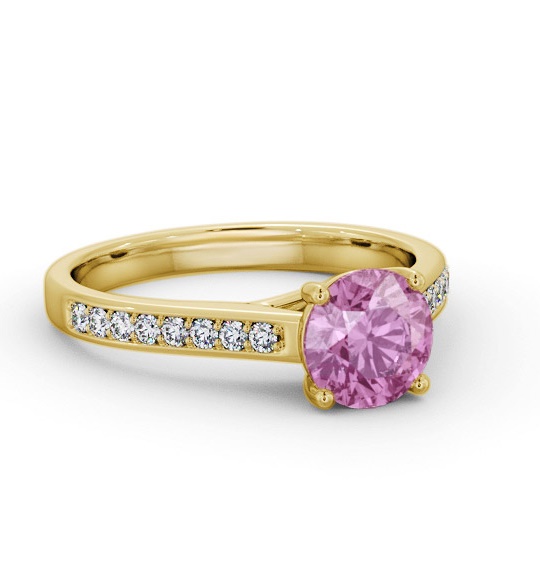 Solitaire Pink Sapphire and Diamond 18K Yellow Gold Ring with Channel GEM87_YG_PS_THUMB1