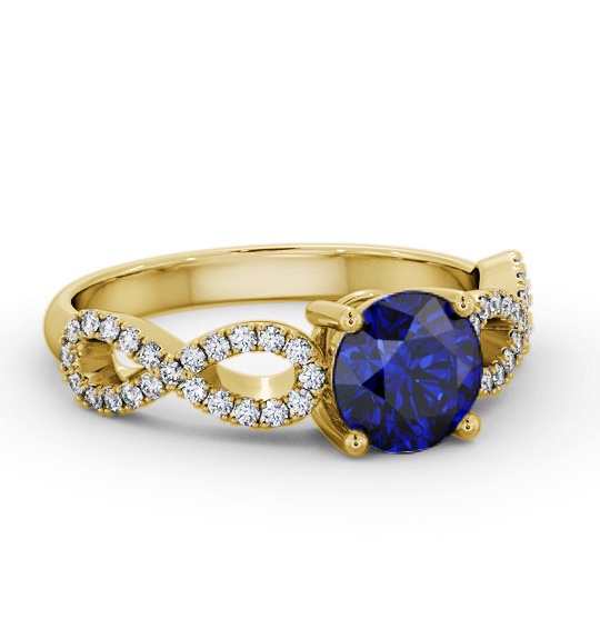 Solitaire Blue Sapphire and Diamond 18K Yellow Gold Ring with Channel GEM89_YG_BS_THUMB1