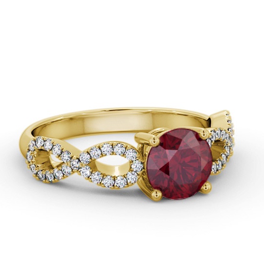 Solitaire Ruby and Diamond 18K Yellow Gold Ring with Channel GEM89_YG_RU_THUMB1