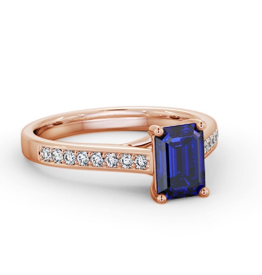 Solitaire 1.35ct Blue Sapphire and Diamond 9K Rose Gold Ring GEM92_RG_BS_THUMB1