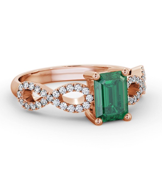 Solitaire 1.35ct Emerald and Diamond 9K Rose Gold Ring with Channel GEM94_RG_EM_THUMB1