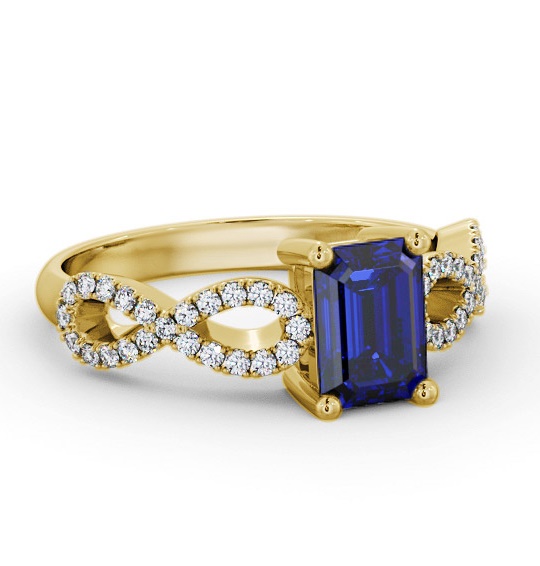 Solitaire 1.35ct Blue Sapphire and Diamond 18K Yellow Gold Ring GEM94_YG_BS_THUMB1