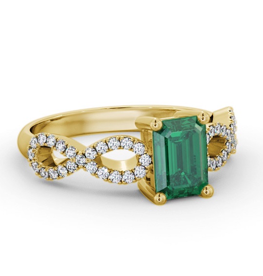 Solitaire 1.35ct Emerald and Diamond 18K Yellow Gold Ring with Channel GEM94_YG_EM_THUMB1