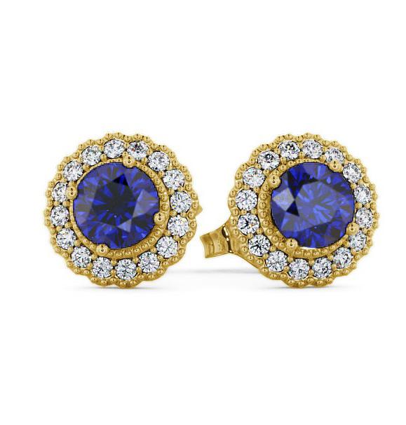 Halo Blue Sapphire and Diamond 1.56ct Earrings 18K Yellow Gold GEMERG2_YG_BS_THUMB1