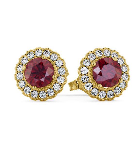 Halo Ruby and Diamond 1.56ct Earrings 18K Yellow Gold GEMERG2_YG_RU_THUMB1