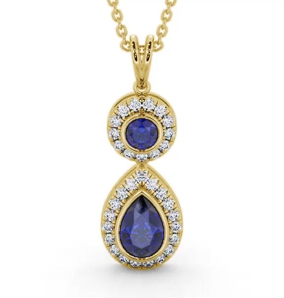 Drop Style Blue Sapphire and Diamond 1.82ct Pendant 9K Yellow Gold GEMPNT4_YG_BS_THUMB1