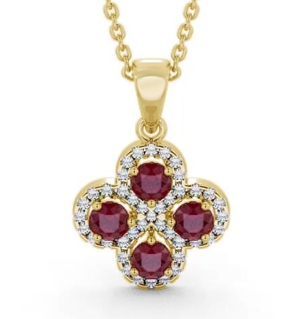 Cluster Ruby and Diamond 1.05ct Pendant 18K Yellow Gold GEMPNT5_YG_RU_THUMB1