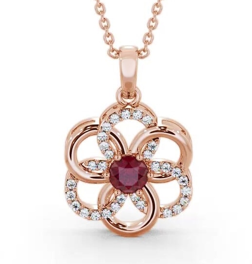 Floral Design Ruby and Diamond 0.91ct Pendant 18K Rose Gold GEMPNT60_RG_RU_THUMB1