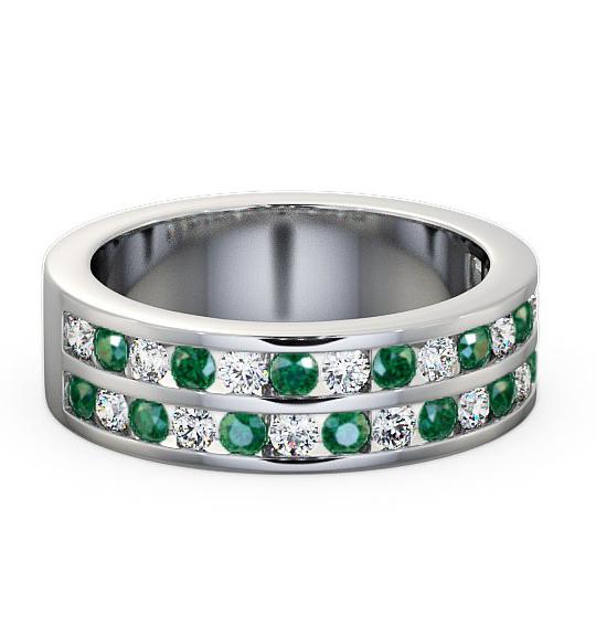 Double Row Half Eternity Emerald and Diamond 1.05ct Ring 9K White Gold HE11GEM_WG_EM_THUMB1