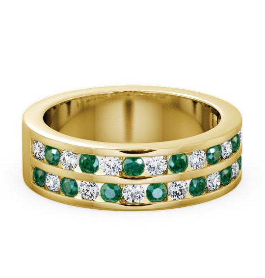 Double Row Half Eternity Emerald Diamond 1.05ct Ring 9K Yellow Gold HE11GEM_YG_EM_THUMB1