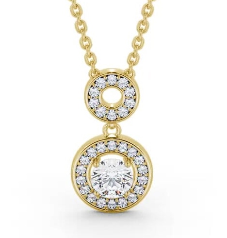 Double Circle Halo Round Diamond Pendant 9K Yellow Gold PNT118_YG_THUMB1