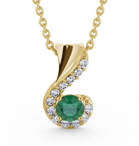 Drop Style Emerald and Diamond 0.72ct Pendant 18K Yellow Gold PNT11GEM_YG_EM_THUMB1