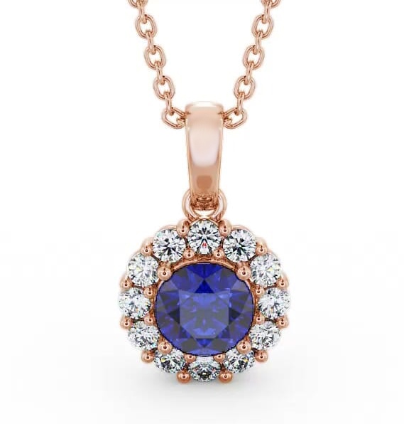 Halo Blue Sapphire and Diamond 1.89ct Pendant 9K Rose Gold PNT15GEM_RG_BS_THUMB1