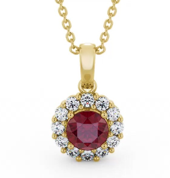 Halo Ruby and Diamond 1.89ct Pendant 18K Yellow Gold PNT15GEM_YG_RU_THUMB1