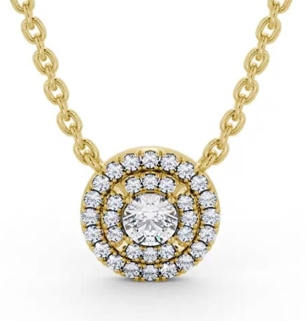 Double Halo Round Diamond Pendant 9K Yellow Gold PNT172_YG_THUMB1