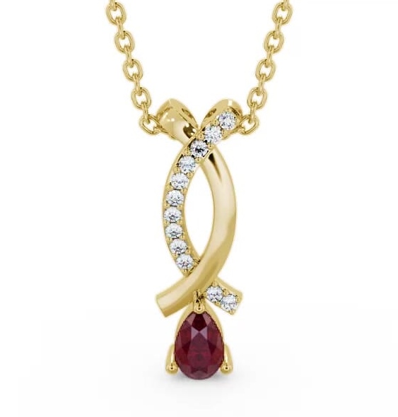 Drop Style Ruby and Diamond 0.37ct Pendant 9K Yellow Gold PNT17GEM_YG_RU_THUMB1