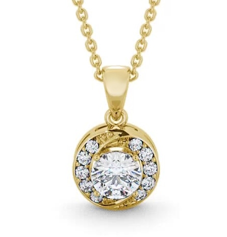 Halo Round Diamond Swirling Design Pendant 18K Yellow Gold PNT19_YG_THUMB1