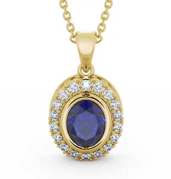 Halo Blue Sapphire and Diamond 1.82ct Pendant 9K Yellow Gold PNT23GEM_YG_BS_THUMB1