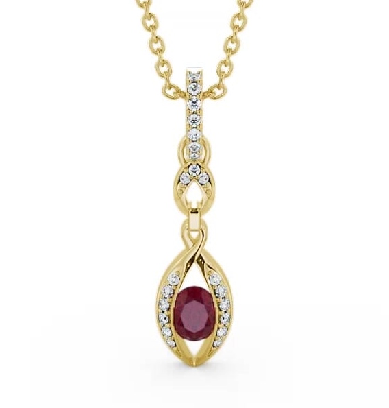 Drop Style Ruby and Diamond 0.69ct Pendant 9K Yellow Gold PNT25GEM_YG_RU_THUMB1