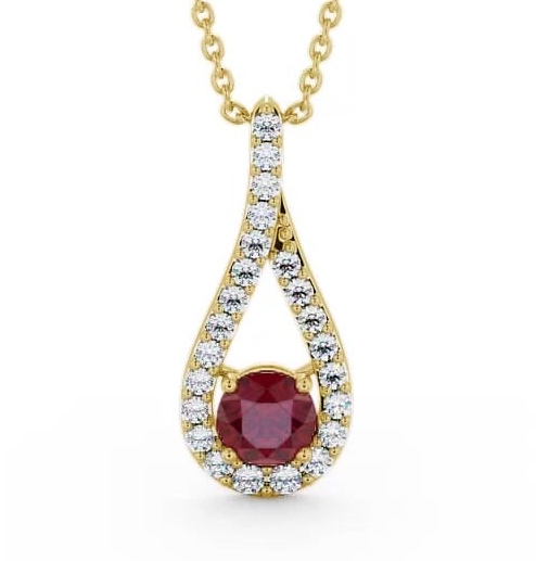 Drop Style Ruby and Diamond 1.55ct Pendant 9K Yellow Gold PNT2GEM_YG_RU_THUMB1