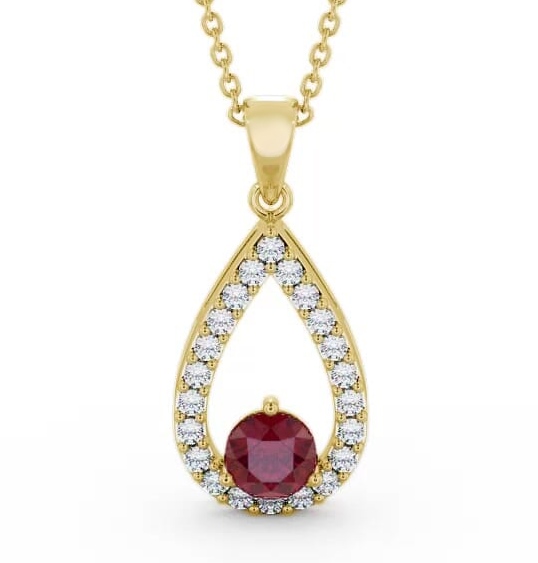 Drop Style Ruby and Diamond 1.49ct Pendant 9K Yellow Gold PNT44GEM_YG_RU_THUMB1