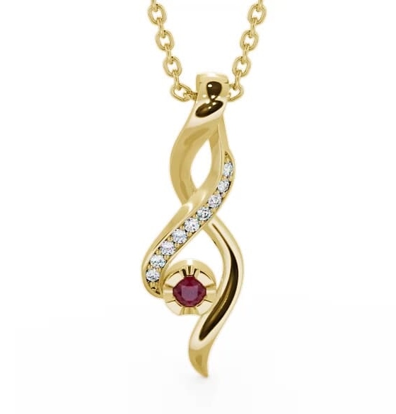 Drop Style Ruby and Diamond 0.14ct Pendant 18K Yellow Gold PNT47GEM_YG_RU_THUMB1