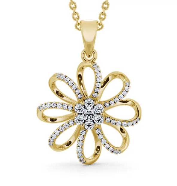 Flower Shaped Diamond 0.45ct Cluster Pendant 18K Yellow Gold PNT72_YG_THUMB2 