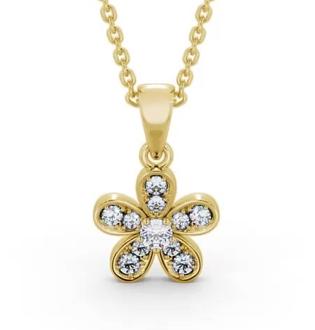 Floral Design Diamond Cluster Pendant 9K Yellow Gold PNT87_YG_THUMB1