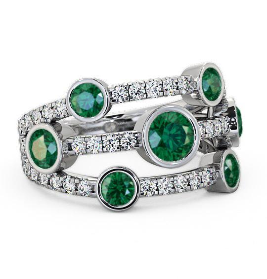 Cluster Seven Stone Emerald and Diamond 1.65ct Ring 9K White Gold SE15GEM_WG_EM_THUMB1