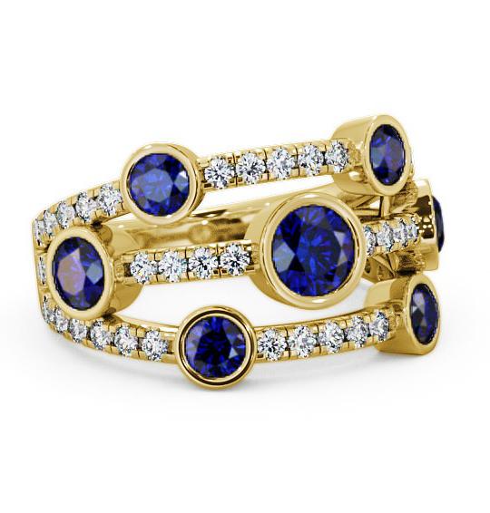 Cluster Seven Stone Blue Sapphire Diamond 1.93ct Ring 9K Yellow Gold SE15GEM_YG_BS_THUMB1