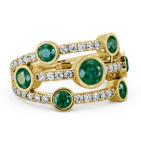 Cluster Seven Stone Emerald and Diamond 1.65ct Ring 9K Yellow Gold SE15GEM_YG_EM_THUMB1