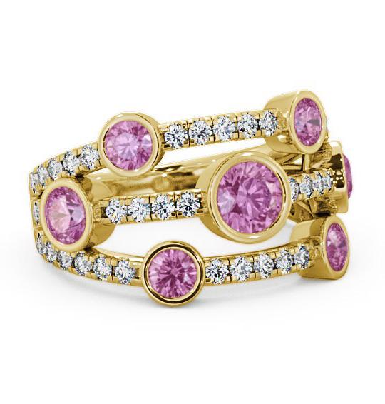 Cluster Seven Stone Pink Sapphire Diamond 1.93ct Ring 9K Yellow Gold SE15GEM_YG_PS_THUMB1