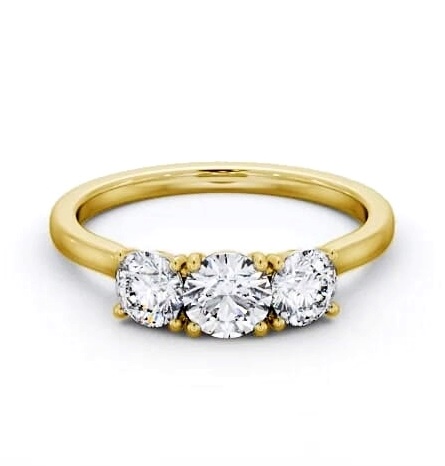 Three Stone Round Diamond Ring 18K Yellow Gold with Diamond Set Bridge TH105_YG_THUMB2 