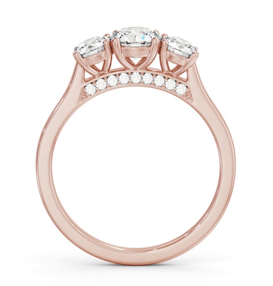 Three Stone Round Diamond Ring 9K Rose Gold with Diamond Set Bridge TH107_RG_THUMB1 