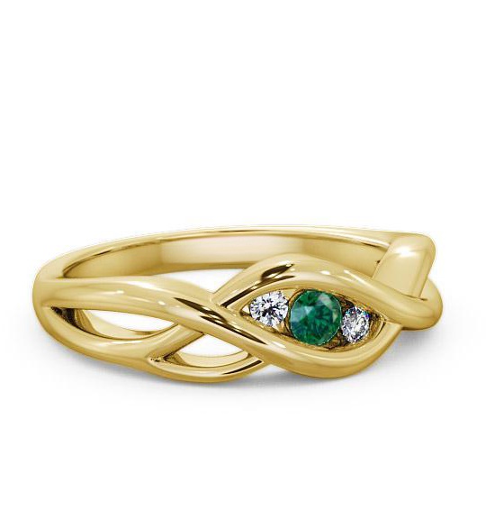 Three Stone Emerald and Diamond 0.11ct Ring 18K Yellow Gold TH21GEM_YG_EM_THUMB1