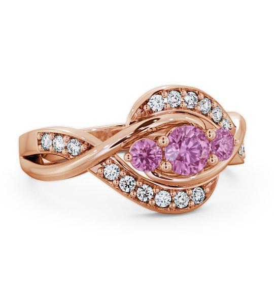 Three Stone Pink Sapphire and Diamond 0.70ct Ring 9K Rose Gold TH23GEM_RG_PS_THUMB1