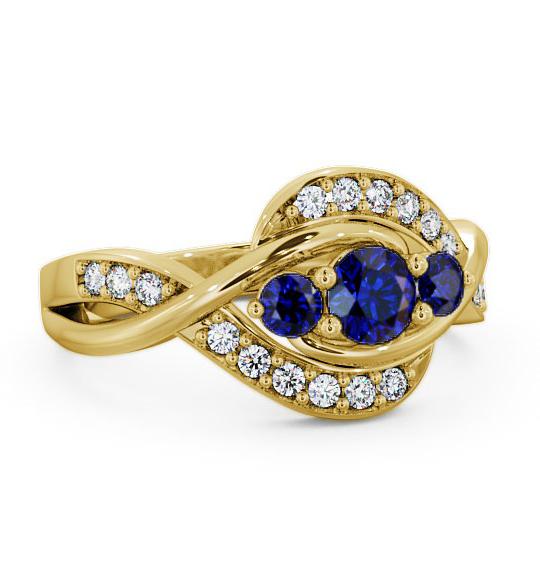 Three Stone Blue Sapphire and Diamond 0.70ct Ring 18K Yellow Gold TH23GEM_YG_BS_THUMB1