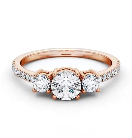 Three Stone Round Diamond Trilogy Ring 9K Rose Gold with Side Stones TH61_RG_THUMB2 