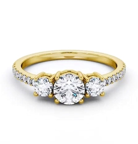 Three Stone Round Diamond Trilogy Ring 9K Yellow Gold with Side Stones TH61_YG_THUMB2 