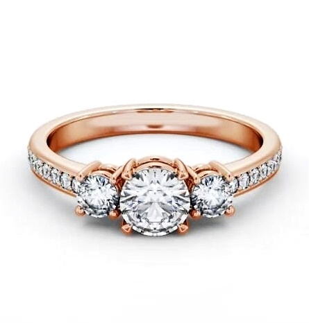 Three Stone Round Diamond Trilogy Ring 18K Rose Gold with Side Stones TH65_RG_THUMB2 