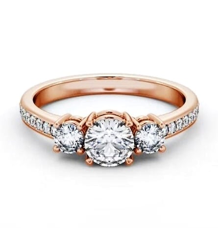 Three Stone Round Diamond Trilogy Ring 9K Rose Gold with Side Stones TH65_RG_THUMB1