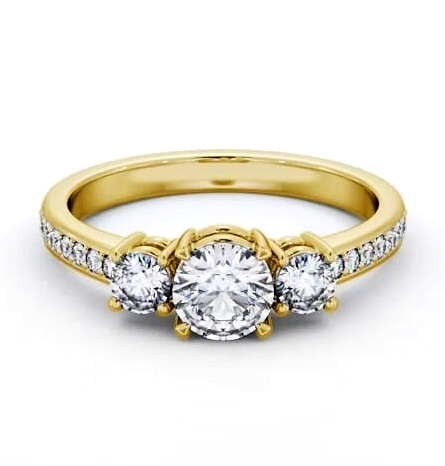 Three Stone Round Trilogy Ring 18K Yellow Gold with Side Stones TH65_YG_THUMB2 