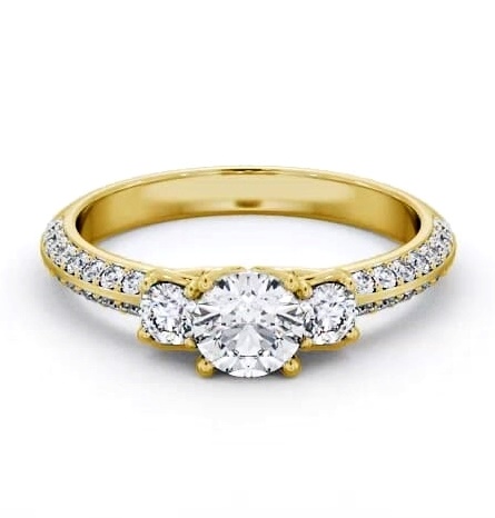 Three Stone 1.10ct Round Diamond Knife Edge Style Ring 18K Yellow Gold TH70_YG_THUMB2 