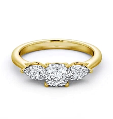 Three Stone Cushion and Pear Diamond Trilogy Ring 9K Yellow Gold TH83_YG_THUMB1